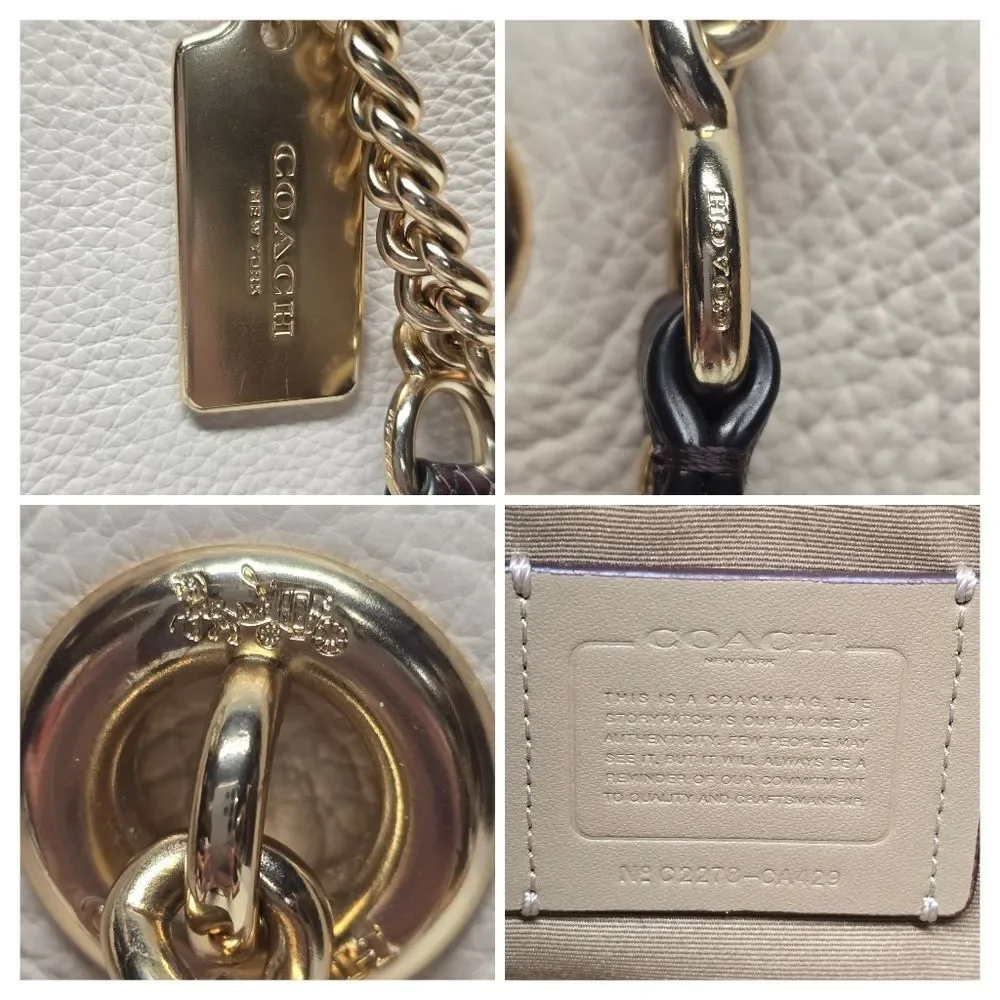 Coach Cammie Chain Tote Shoulder Bag Colorblock Cream Peach Pebbled Leather